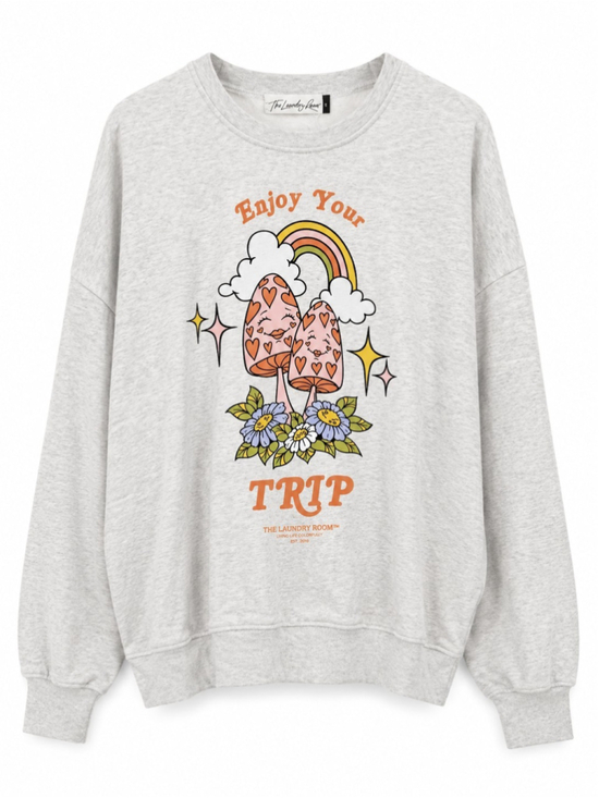 The Laundry Room Tops - The Laundry Room Light Gray Crewneck Sweatshirt Enjoy Your Trip Sz S Oversized